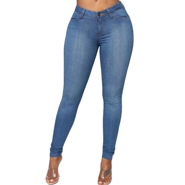 Womens Jeggings Jeans Pencil Byxor High Waist Skinny Fit Trouser Blue,L