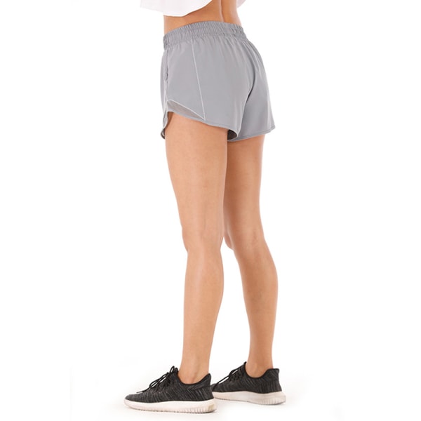 Sportshorts för kvinnor lösa fitness med mitten av midjan, yogashorts gray,L