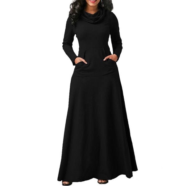 Kvinnors casual långärmad lång kjol aftonklänning black,XXL