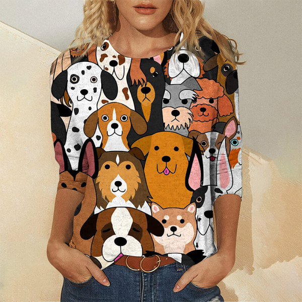 T-shirt med print t-shirt med djurtryck för kvinnor Dog Print S