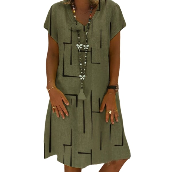 Kvinnor V-hals A Line-klänning Miniklänningar Kortärmad Summer Beach ArmyGreen 3XL