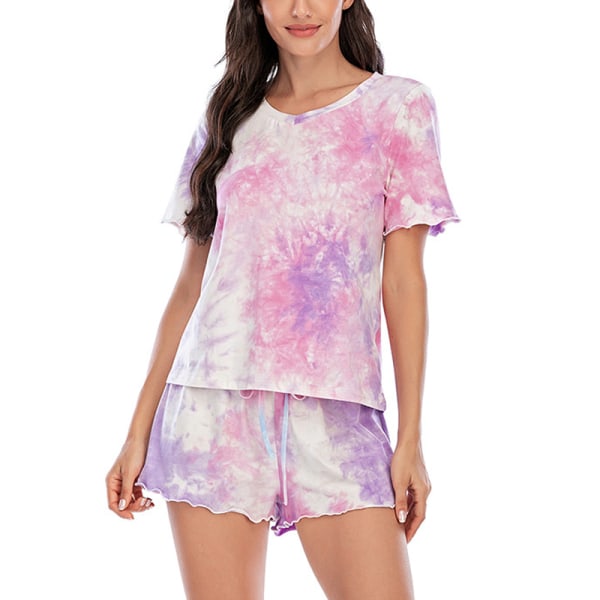 Dam Tie Dye Suit Lös T-shirt Shorts Summer Homewear Purple ,S