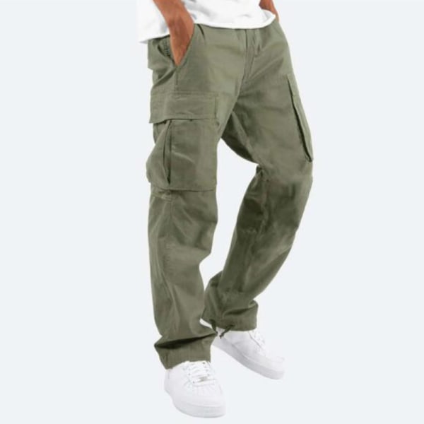Mænds elastiske talje Loungewear ensfarvede bukser Green 5XL