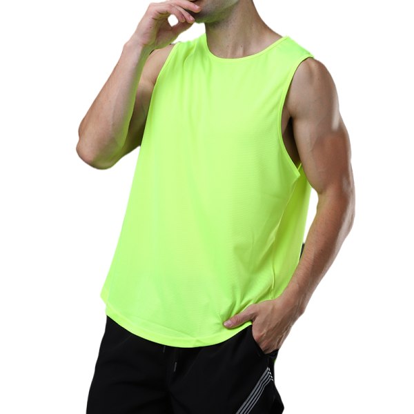Mænd Loose Shirt Tank Elastic Fitness Komfortabel Vest Fluorescent Green M