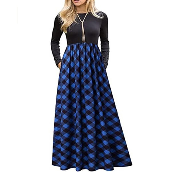 Naisten Löysät Maxi Mekot Täyspitkä mekko Loma pitkähihainen Dark Blue XXL