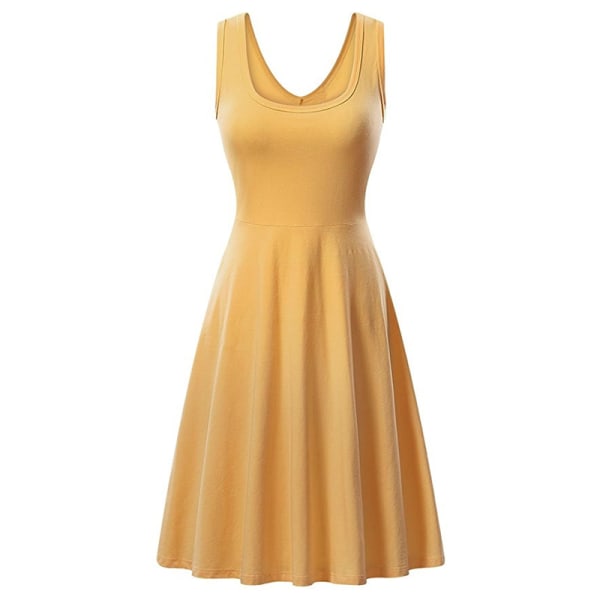 Naisten midi-mekot Scoop Neck Summer Beach Sundress Tank Dress Yellow L