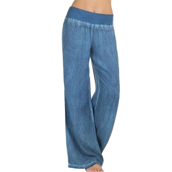 Naisten joustava vyötärö Farkut Leveälahkeiset Löysät housut Suorat housut Light Blue,XL