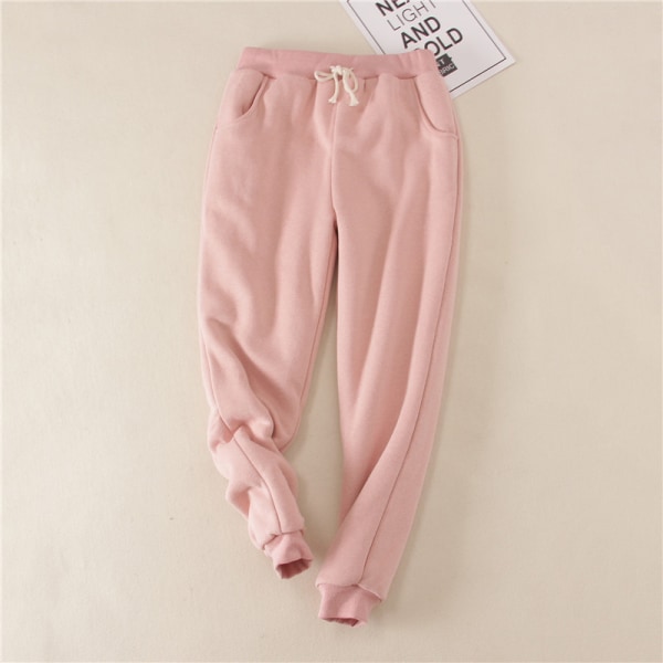Dame med lommer joggingbukser med snoretræk Sherpa-forede bukser Pink 3XL
