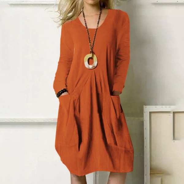 Naisten tavalliset Midi-mekot Pitkähihainen mekko Orange 2XL