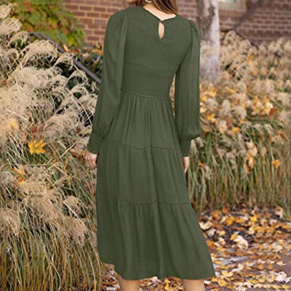 Kvinder plisseret ryg knap Maxikjoler Loose A Line Dress Swing Green S
