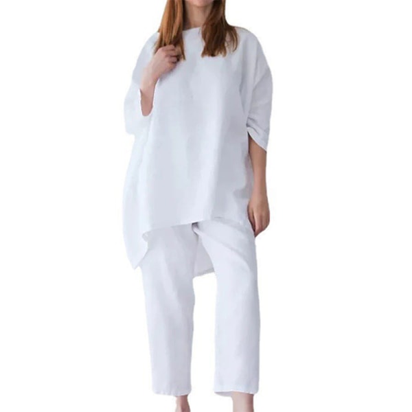 Damkläder med elastisk midja i enfärgade nattkläder White 2XL