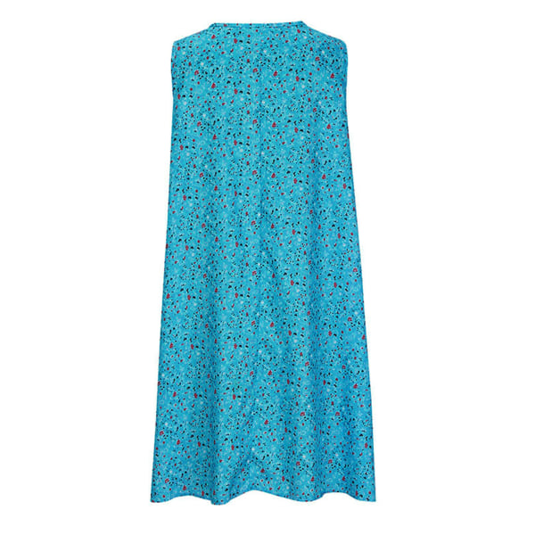 Kvinnor ärmlösa korta miniklänningar Printed väst kjol sommar Lake Blue 3XL