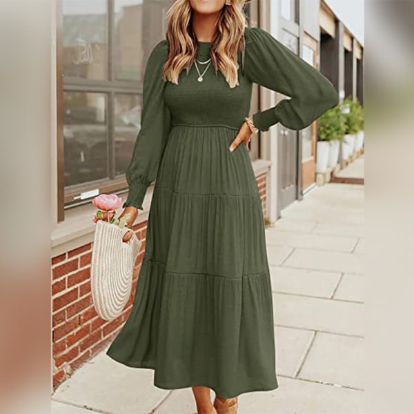 Kvinnors veckade ryggknapp Maxiklänningar Loose A Line Dress Swing Green S
