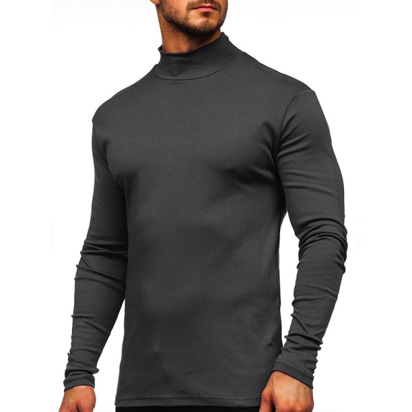 Mænd højkrave Toppe Casual T-shirt Bluse Pullover Sweatshirt Gray L