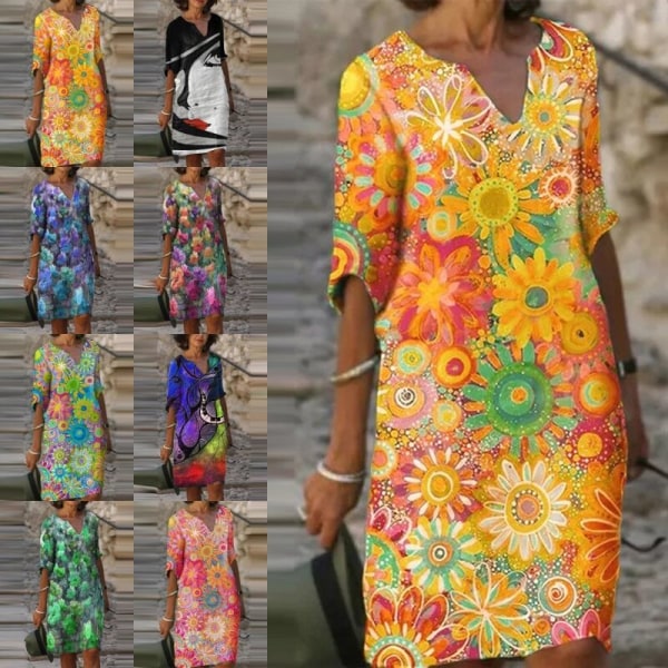 Naisten Abstract Print Dress Shift polvipituinen mekko Positioning Flower S