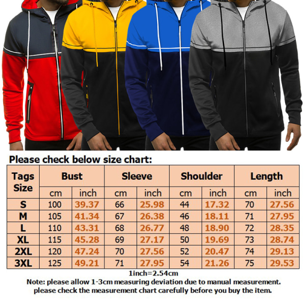 Mænd Farve Matchende Hættejakke Sweater Zip Outwear Overcoat Light Gray M