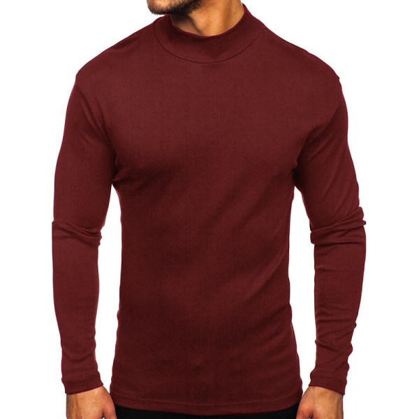 Mænd højkrave Toppe Casual T-shirt Bluse Pullover Sweatshirt Claret L