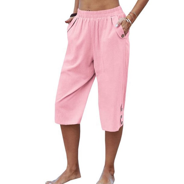 Kvinder Mid Waist Bukser Ensfarvet Palazzo Pant Pink L