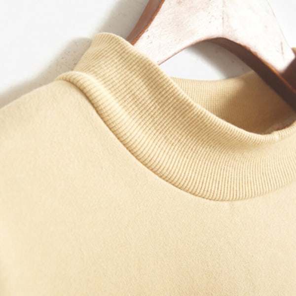 Langærmet ensfarvet sweatshirt til kvinder med rib tykke plystrøjer Khaki M