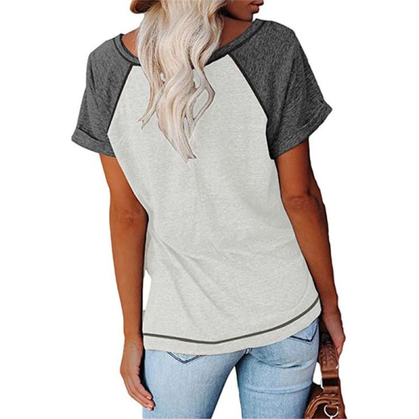 Naisten Summer Colorblock V-kaula-aukoinen lyhythihainen T-paita White,L