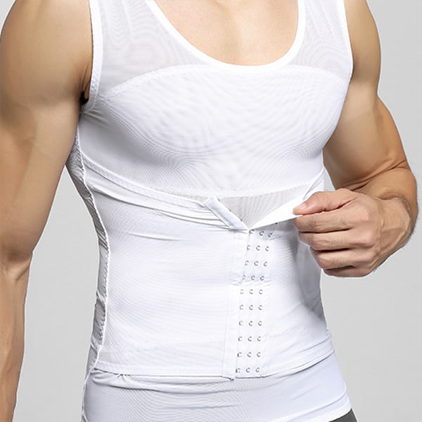 Män Body Shaper Slimming Vest Linne Compression Shirt White,L