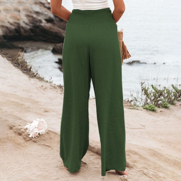 Naisten korkeavyötäröiset alaosat löysät casual puuvillaiset pellavahousut Green XL