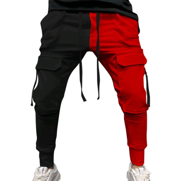 Miesten värikkäitä casual urheiluhousujen kiristysnyöri Black Red,XL
