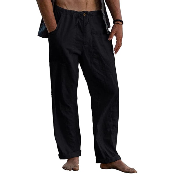 Byxor med elastiska midja för män Solida byxor Black XL