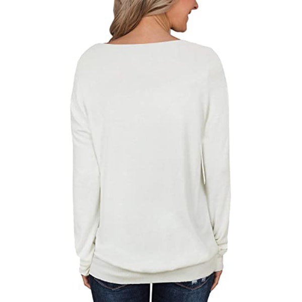 Långärmad spetstopp för kvinnor casual lös tröja White,XL