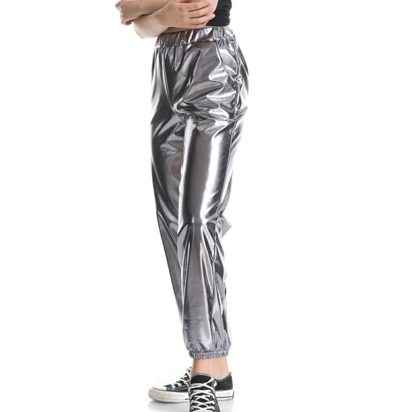 Dambyxor med hög midja Metallic Loungewear Shin-byxor Gray L