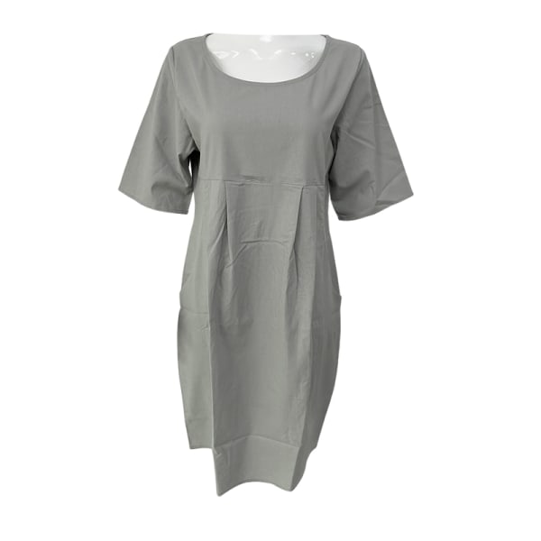 Damer Midiklänning Lös Casual Bomull Linne Plisserade klänningar Gray XL