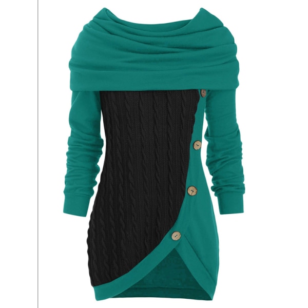 Naisten kaula-aukkoinen villapaita, epäsäännöllinen helma vintage neulepuserot Grön 2XL