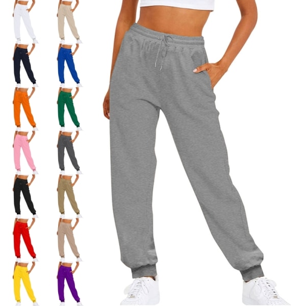 Kvinder ensfarvede bukser lige ben med lommer joggingbukser Pink XL