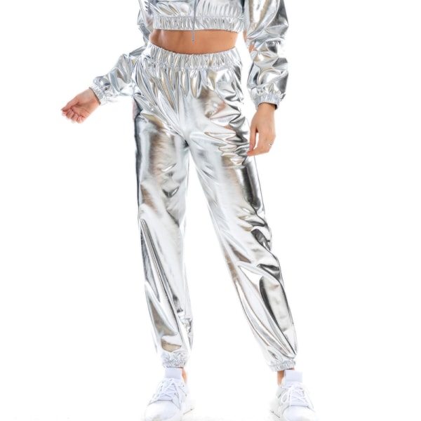 Dambyxor med hög midja Metallic Loungewear Shin-byxor Silver L