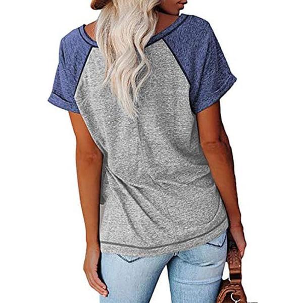 Naisten Summer Colorblock V-kaula-aukoinen lyhythihainen T-paita Light Gray,M