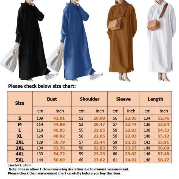 Kvinder Ensfarvet Pullover Fleece Foret Side Slid Hætte kjoler Svart 5XL