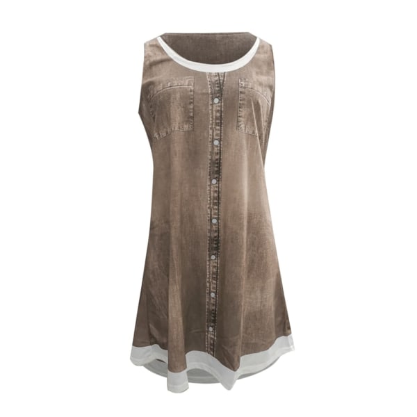 Dam falsk 2-delad skjorta Sundress Tunika Midiklänning Scoop Neck Brown XL