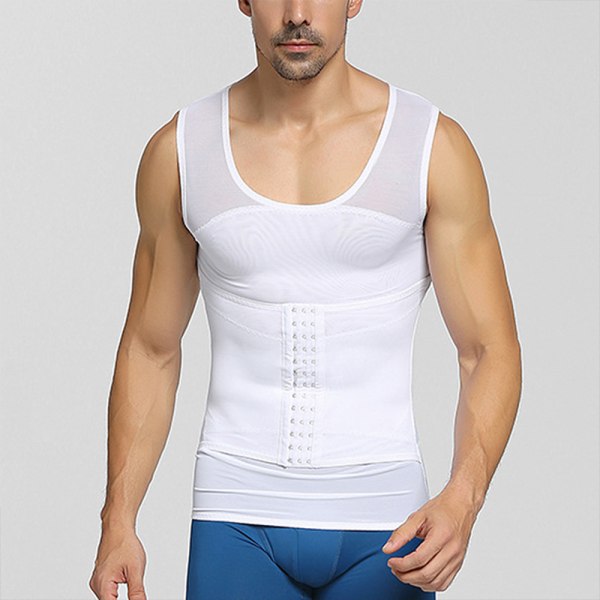 Män Body Shaper Slimming Vest Linne Compression Shirt White,3XL