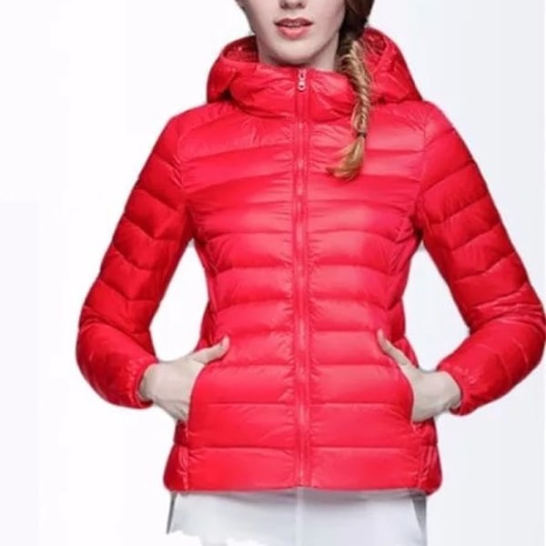 Dame ultralet dunjakke frakke frakke slim fit varm jakke Red,L