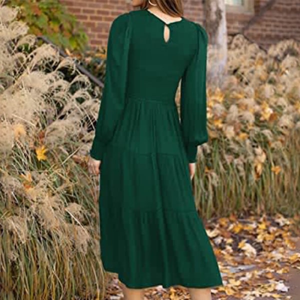 Kvinder plisseret ryg knap Maxikjoler Loose A Line Dress Swing Blackish Green S