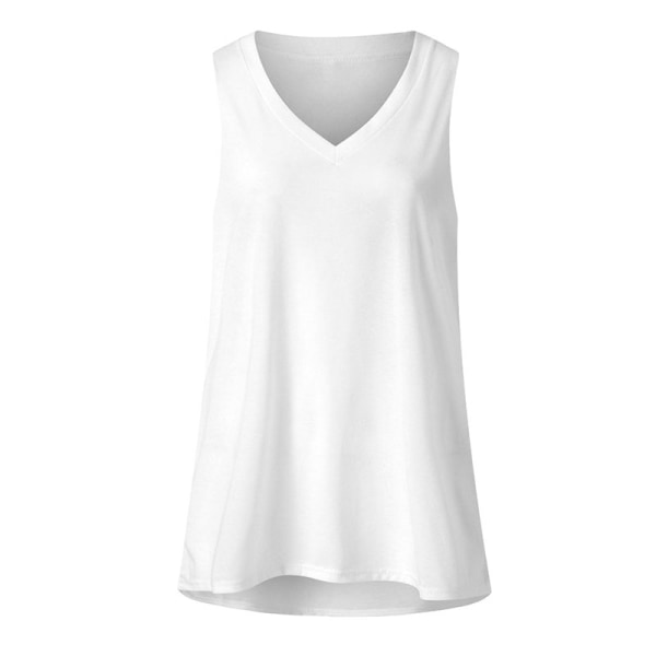 V-ringad ärmlös väst lös t-shirt med camisole-topp för kvinnor White,L