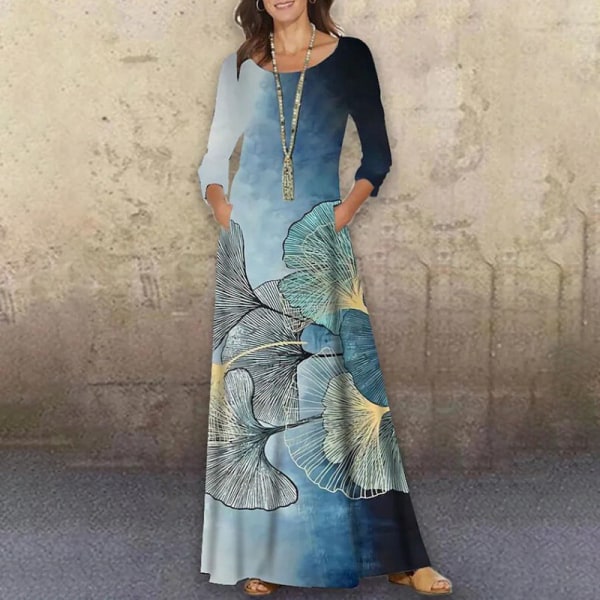 Dam abstrakt printed hellängd klänning blommig print Maxi Element-B XXL