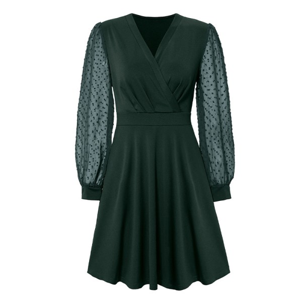 Dam Swing Wrap Midi Dress VNeck A Line Klänning Party Långärmad Green L