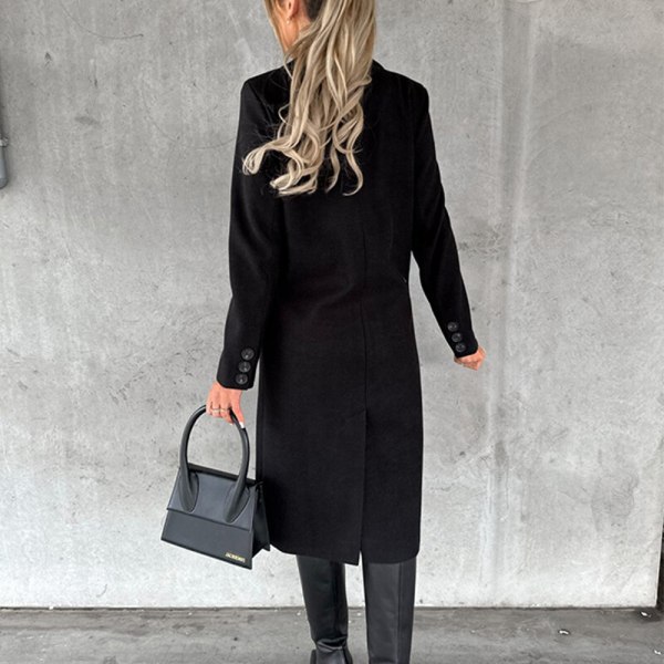 Kvinnor Enfärgad Lapel Collar Overcoats Dubbelknäppt jacka Black XL