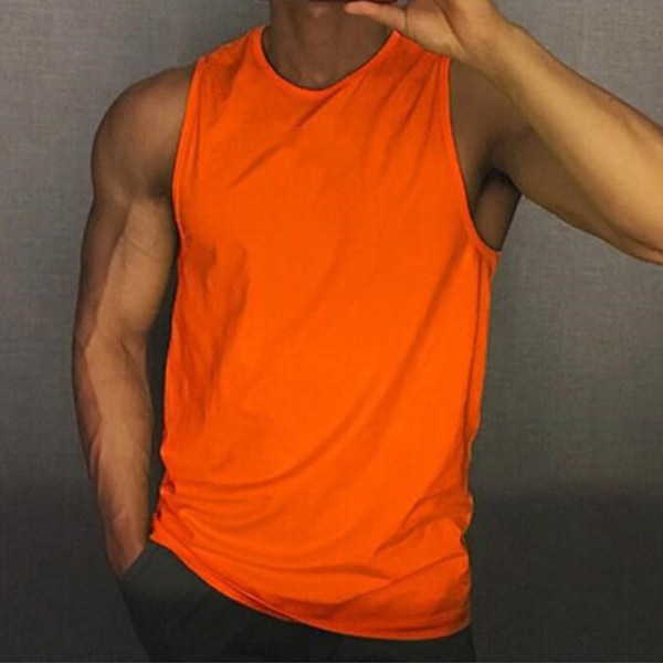 Miesten yksiväriset liivipuserot Löysä casual Basic T-pusero Orange,XL