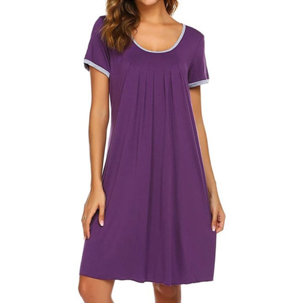 Kortærmet kjole til kvinder, farvematchende uregelmæssig kortærmet kjole Purple M