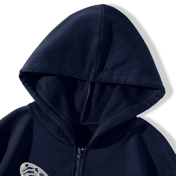 Print med fjärilstryck för damer Hoodie med dragkedja framtill Navy Blue XXL