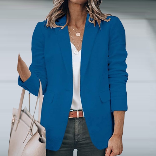 Kvinder enkeltradet outwear blazer med åben front Blue 5XL