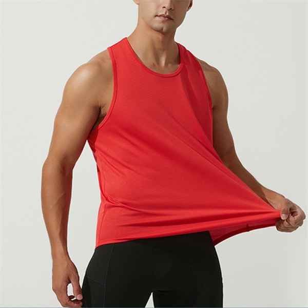 Herr atletisk T-shirt enfärgade skjortor Bodybuilding Workout Röd M