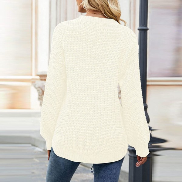 Ensfarvet sweater langærmet dametrøje Apricot XL